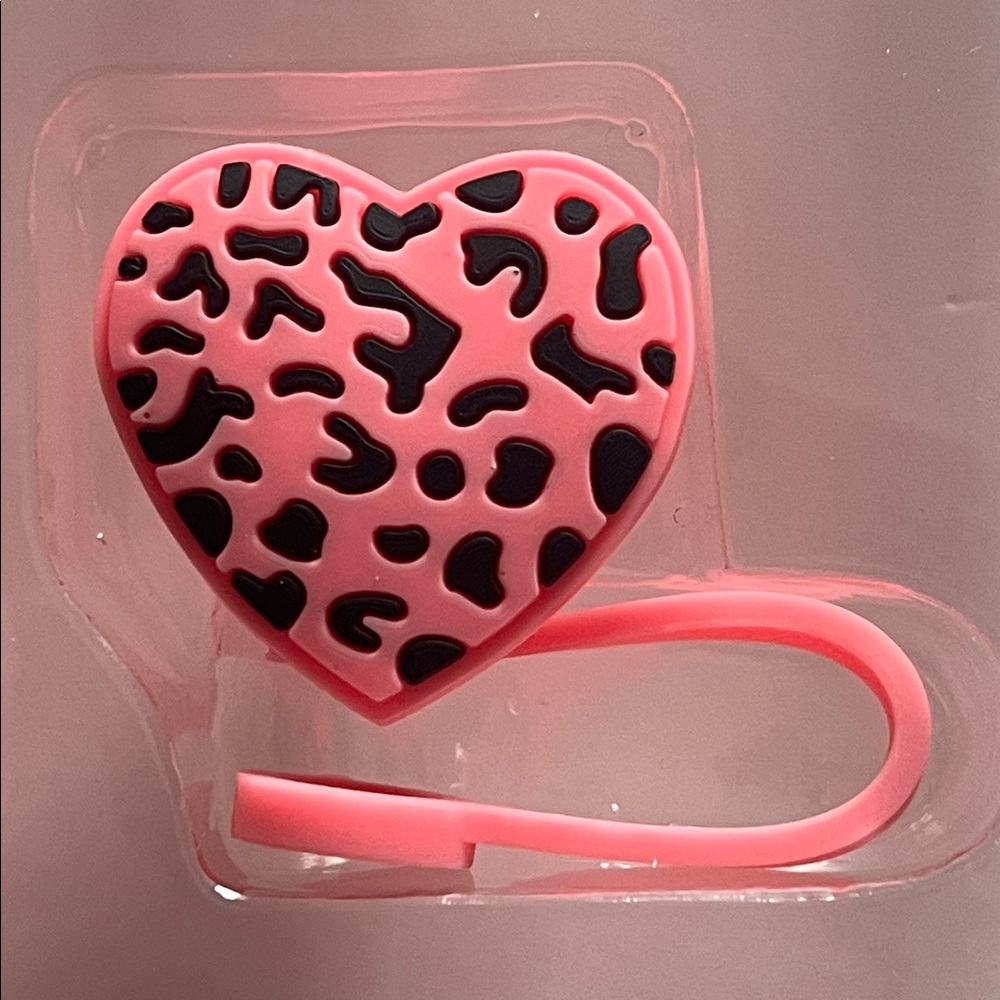 Pink Heart Leopard Straw Topper #4